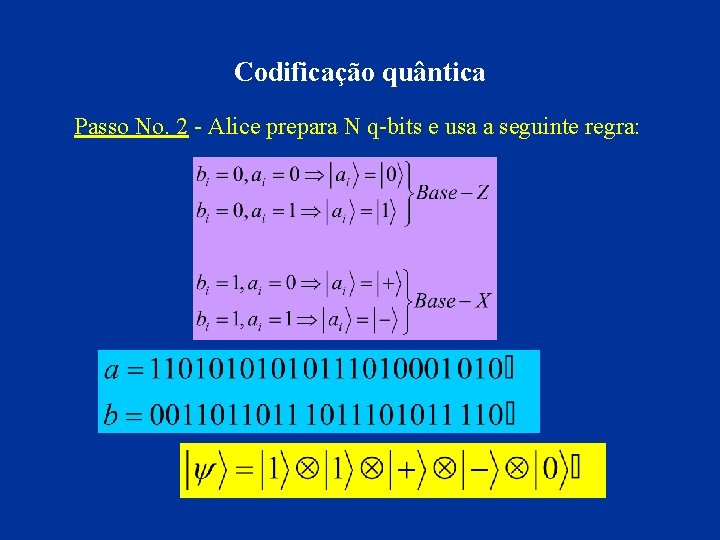 Codificação quântica Passo No. 2 - Alice prepara N q-bits e usa a seguinte