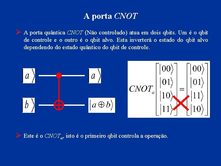 A porta CNOT Ø A porta quântica CNOT (Não controlado) atua em dois qbits.
