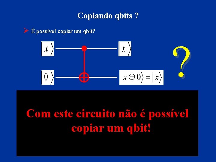 Copiando qbits ? Ø É possível copiar um qbit? ? Com este circuito não