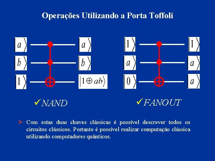 Operações Utilizando a Porta Toffoli ü NAND ü FANOUT Ø Com estas duas chaves