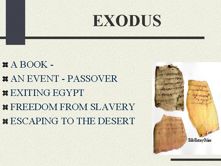EXODUS A BOOK AN EVENT - PASSOVER EXITING EGYPT FREEDOM FROM SLAVERY ESCAPING TO