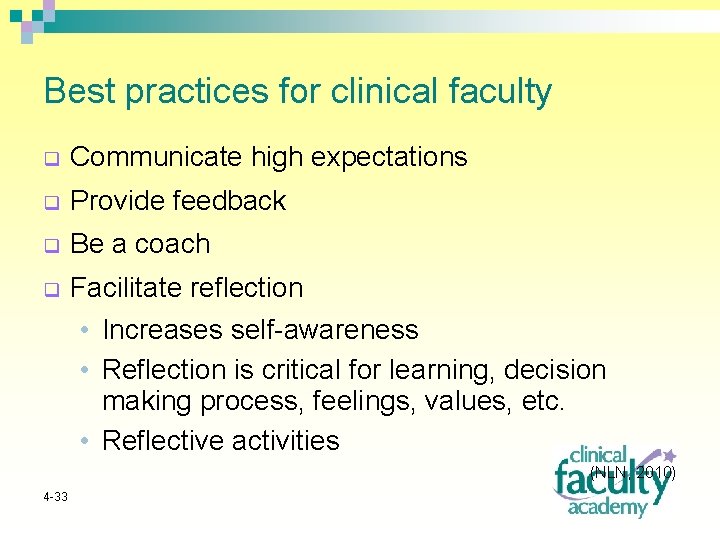Best practices for clinical faculty q Communicate high expectations q Provide feedback q Be