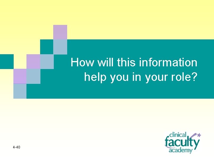 How will this information help you in your role? 4 -40 