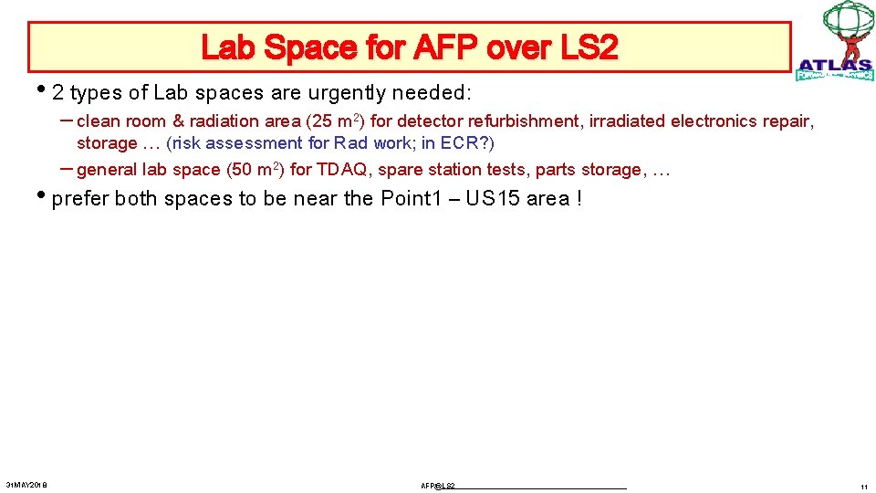 Lab Space for AFP over LS 2 • 2 types of Lab spaces are