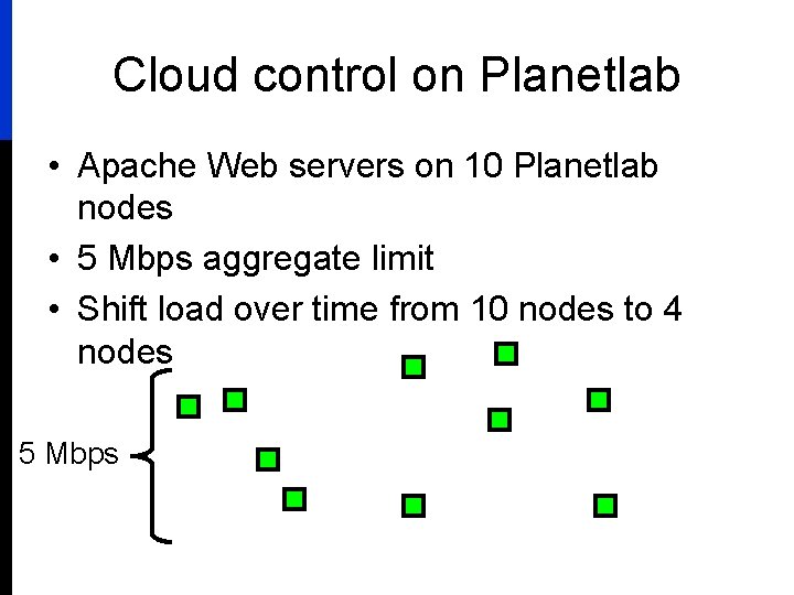 Cloud control on Planetlab • Apache Web servers on 10 Planetlab nodes • 5