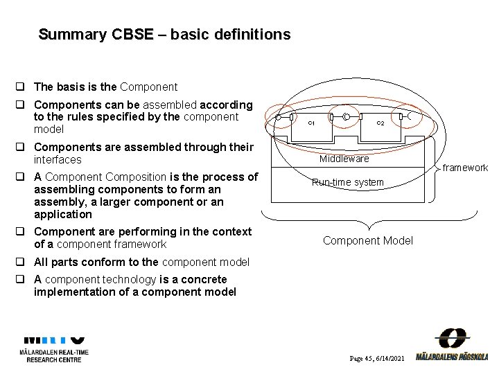 Summary CBSE – basic definitions q The basis is the Component q Components can