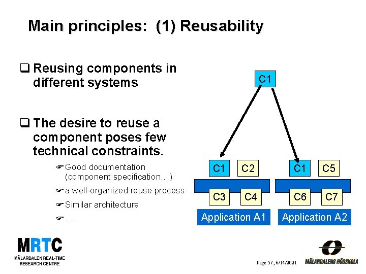 Main principles: (1) Reusability q Reusing components in different systems C 1 q The