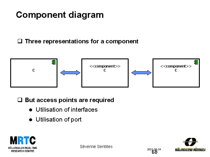 Component diagram q Three representations for a component <<component>> C C <<component>> C q