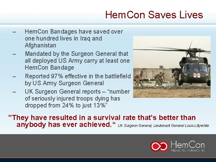 Hem. Con Saves Lives – – Hem. Con Bandages have saved over one hundred