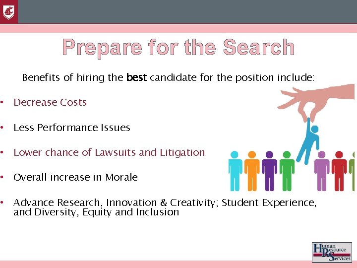 Prepare for the Search Benefits of hiring the best candidate for the position include: