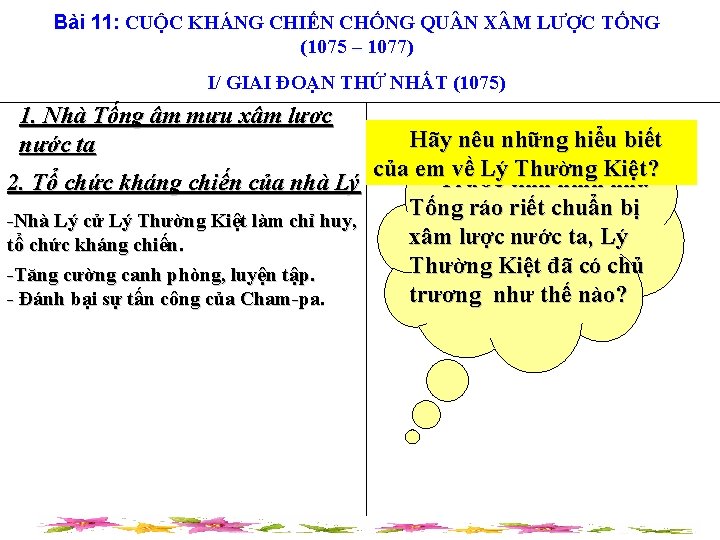 Bài 11: CUỘC KHÁNG CHIẾN CHỐNG QU N X M LƯỢC TỐNG (1075 –