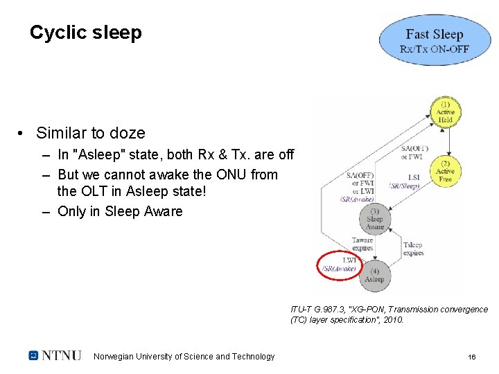 Cyclic sleep • Similar to doze – In "Asleep" state, both Rx & Tx.