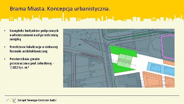 Brama Miasta. Koncepcja urbanistyczna. • Kompleks budynków połączonych nadwieszeniami nad przestrzenią miejską • Prestiżowa