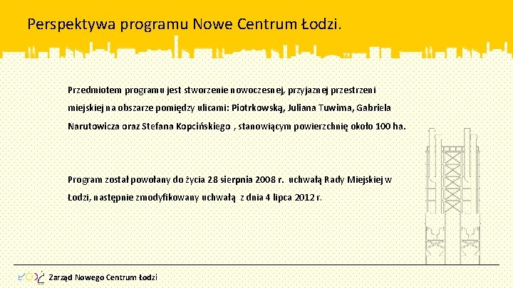 Perspektywa programu Nowe Centrum Łodzi. Przedmiotem programu jest stworzenie nowoczesnej, przyjaznej przestrzeni miejskiej na