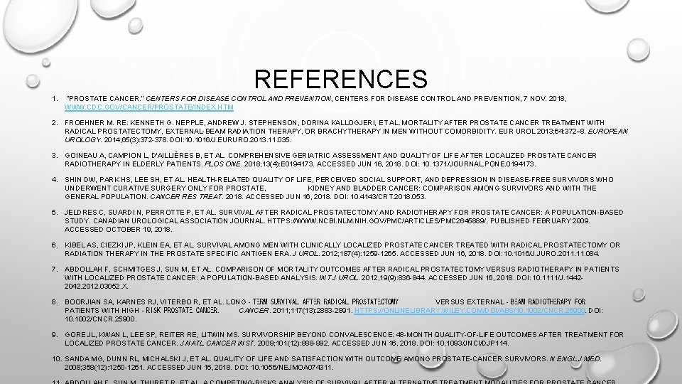 REFERENCES 1. “PROSTATE CANCER. ” CENTERS FOR DISEASE CONTROL AND PREVENTION, 7 NOV. 2018,