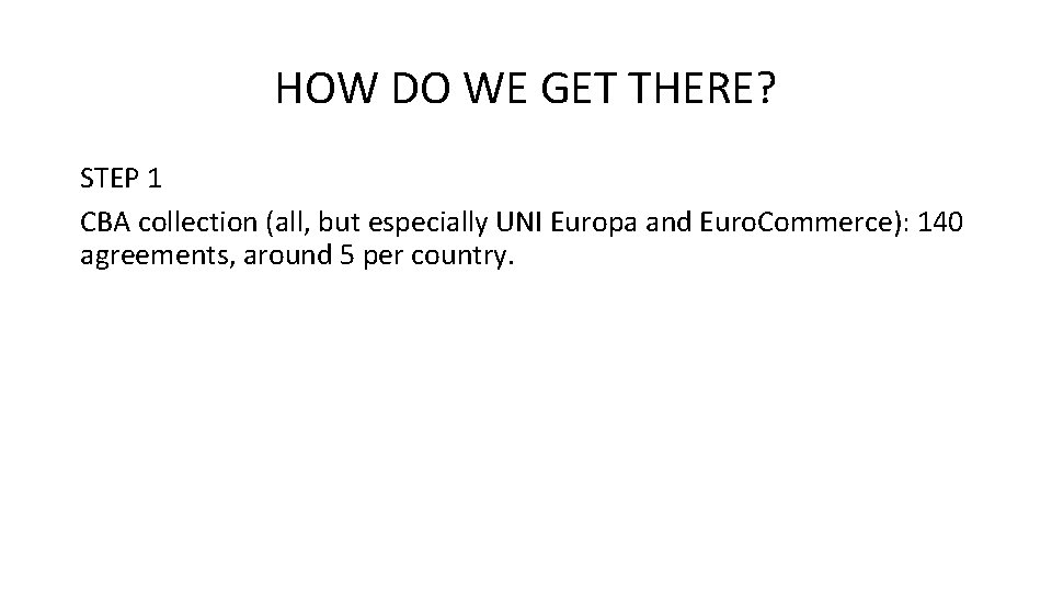 HOW DO WE GET THERE? STEP 1 CBA collection (all, but especially UNI Europa