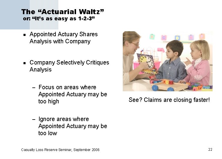 The “Actuarial Waltz” or: “It’s as easy as 1 -2 -3” n n Appointed
