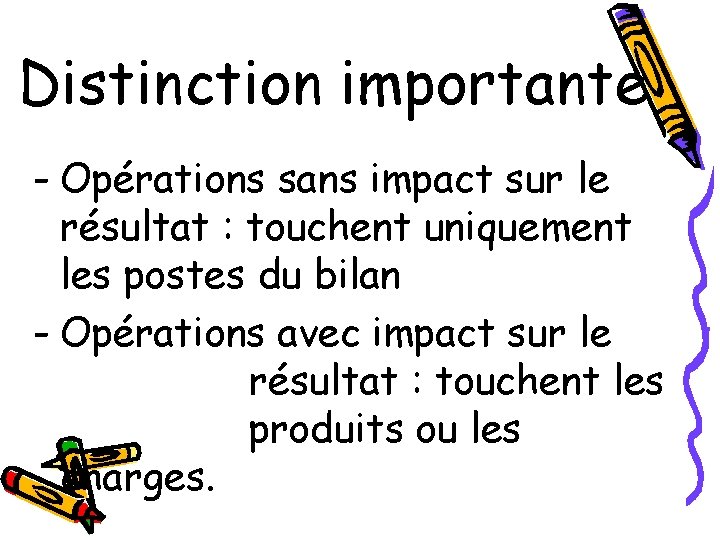 Distinction importante - Opérations sans impact sur le résultat : touchent uniquement les postes