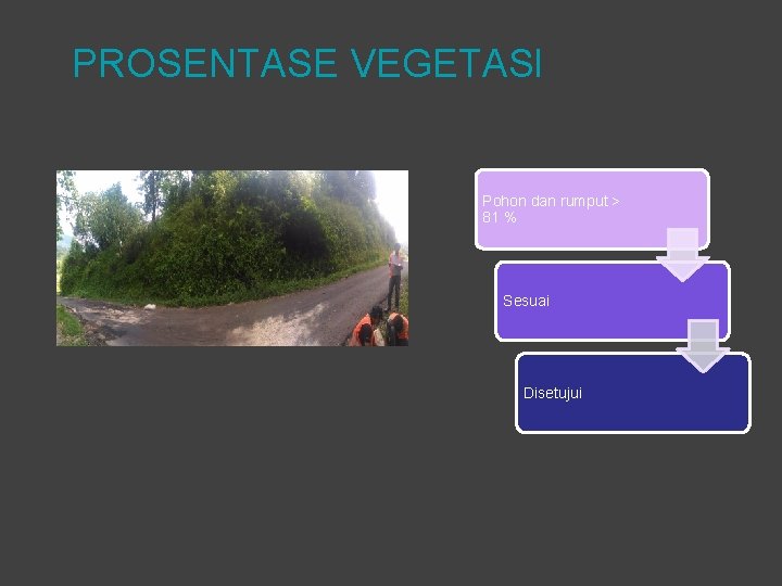 PROSENTASE VEGETASI Pohon dan rumput > 81 % Sesuai Disetujui 