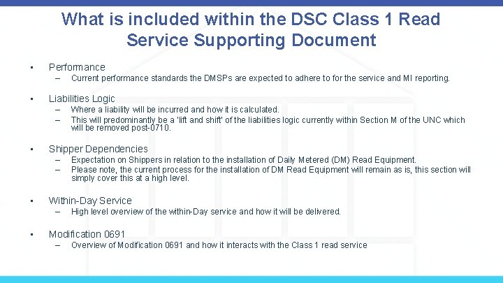 What is included within the DSC Class 1 Read Service Supporting Document • Performance