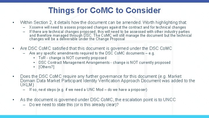 Things for Co. MC to Consider • Within Section 2, it details how the