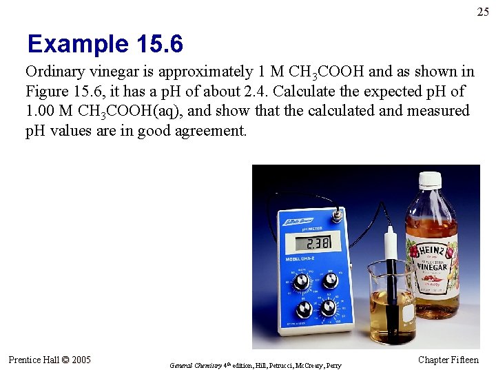 25 Example 15. 6 Ordinary vinegar is approximately 1 M CH 3 COOH and