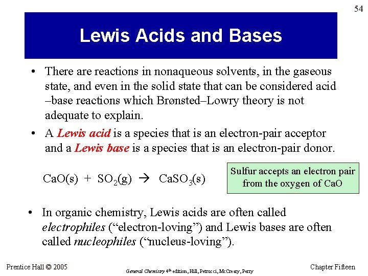 54 Lewis Acids and Bases • There are reactions in nonaqueous solvents, in the
