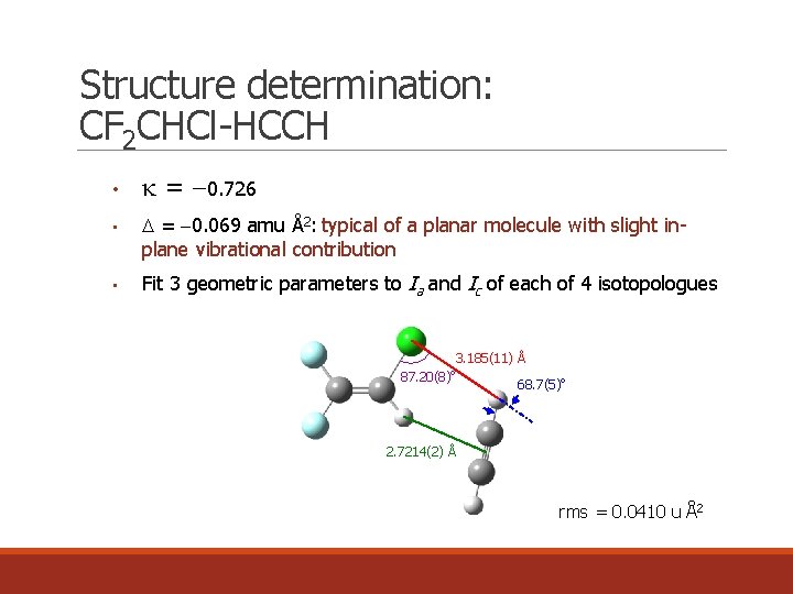 Structure determination: CF 2 CHCl-HCCH • • • k = 0. 726 = 0.