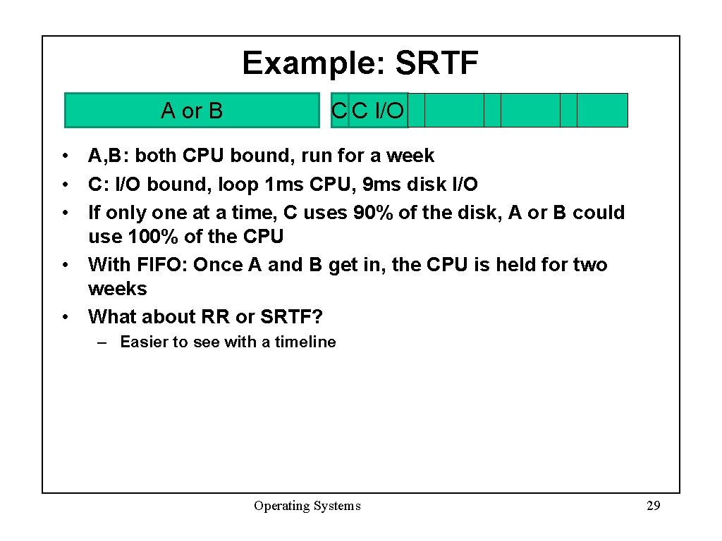 Example: SRTF A or B C C I/O • A, B: both CPU bound,
