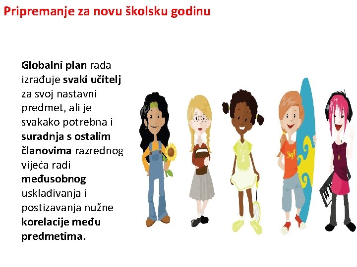 Pripremanje za novu školsku godinu Globalni plan rada izrađuje svaki učitelj za svoj nastavni