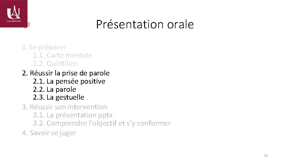 Présentation orale 1. Se préparer 1. 1. Carte mentale 1. 2. Quintilien 2. Réussir