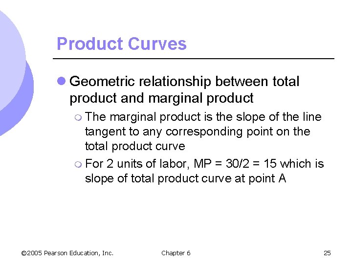 Product Curves l Geometric relationship between total product and marginal product m The marginal