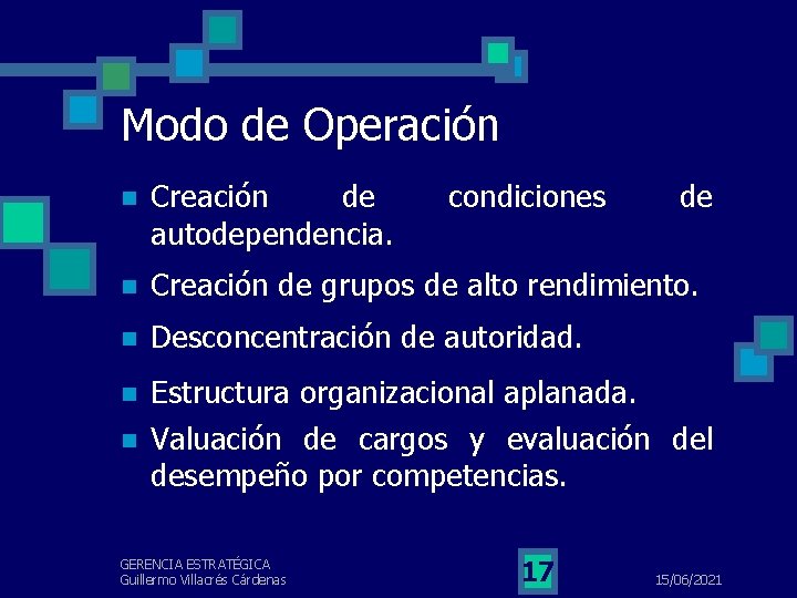 Modo de Operación n Creación de autodependencia. n Creación de grupos de alto rendimiento.