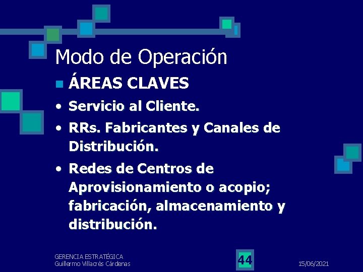 Modo de Operación n ÁREAS CLAVES • • Servicio al Cliente. RRs. Fabricantes y