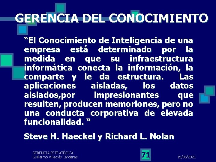 GERENCIA DEL CONOCIMIENTO “El Conocimiento de Inteligencia de una empresa está determinado por la