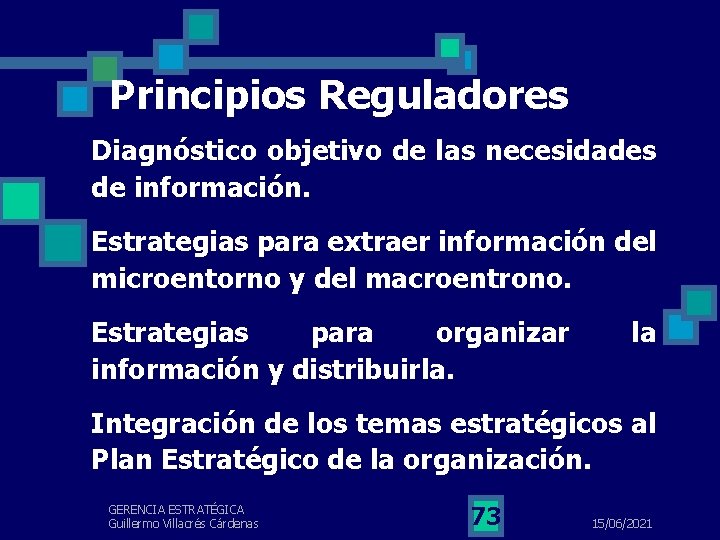 Principios Reguladores Diagnóstico objetivo de las necesidades de información. Estrategias para extraer información del