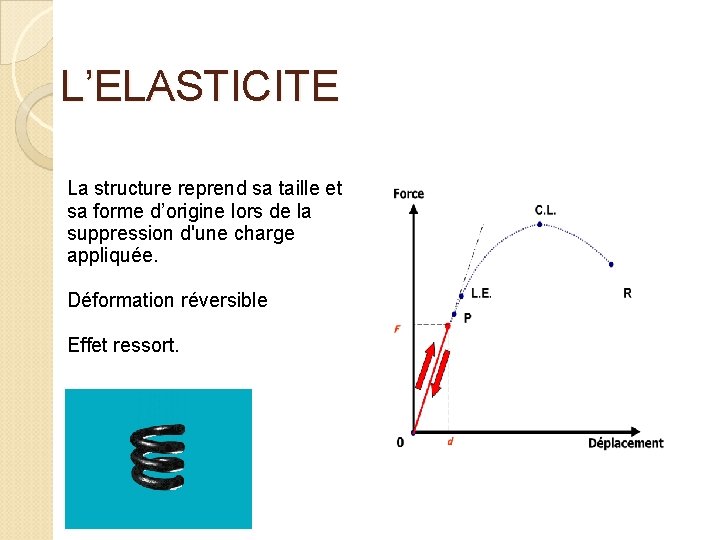 L’ELASTICITE La structure reprend sa taille et sa forme d’origine lors de la suppression