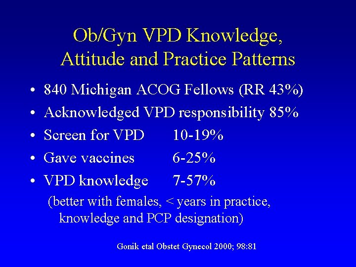 Ob/Gyn VPD Knowledge, Attitude and Practice Patterns • • • 840 Michigan ACOG Fellows