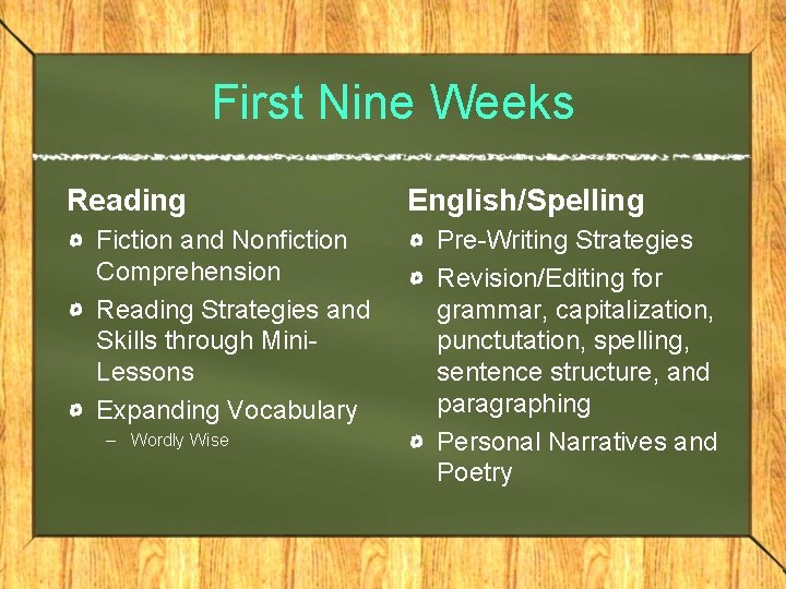 First Nine Weeks Reading Fiction and Nonfiction Comprehension Reading Strategies and Skills through Mini.