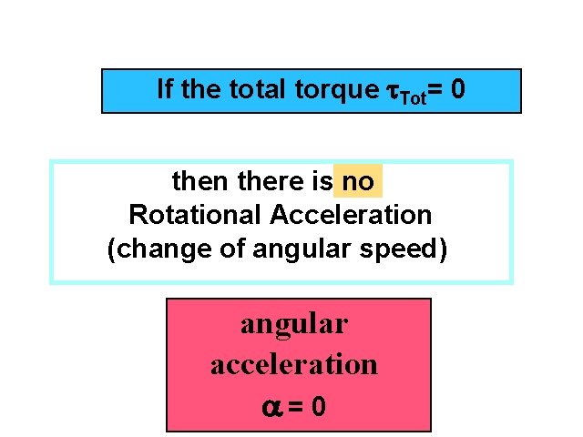 If the total torque Tot= 0 then there is no Rotational Acceleration (change of