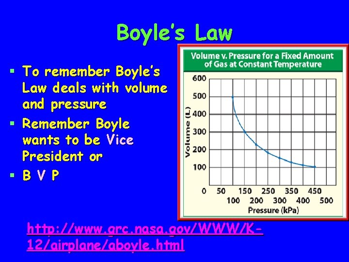 Boyle’s Law § To remember Boyle’s Law deals with volume and pressure § Remember