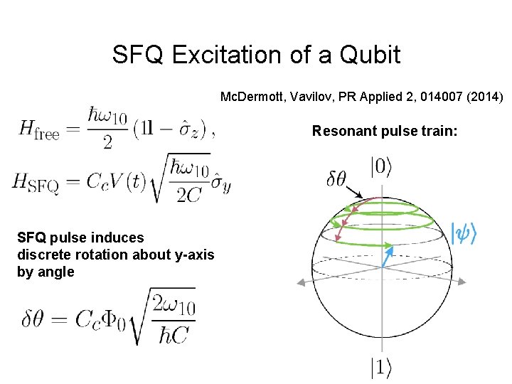 SFQ Excitation of a Qubit Mc. Dermott, Vavilov, PR Applied 2, 014007 (2014) Resonant