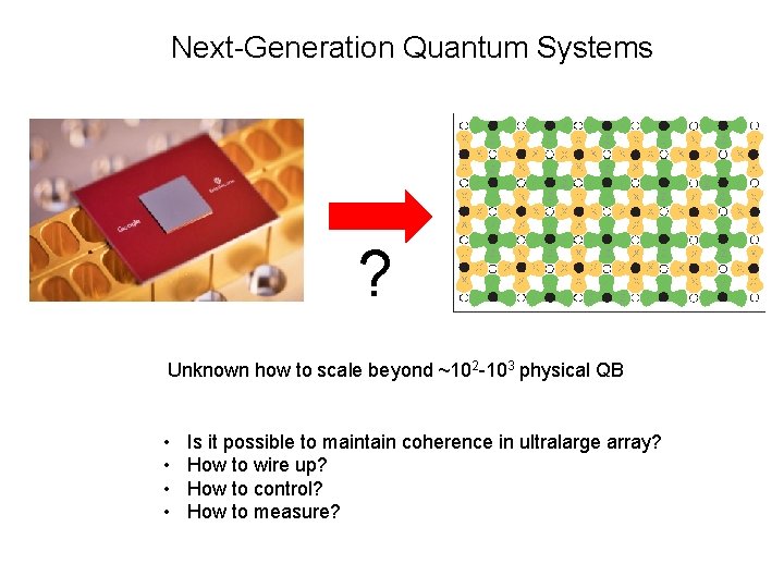 Next-Generation Quantum Systems ? Unknown how to scale beyond ~102 -103 physical QB •