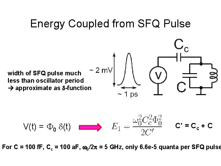 Energy Coupled from SFQ Pulse width of SFQ pulse much less than oscillator period