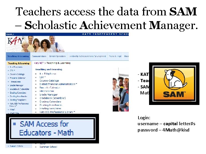 Teachers access the data from SAM – Scholastic Achievement Manager. - KATYNET - Teaching