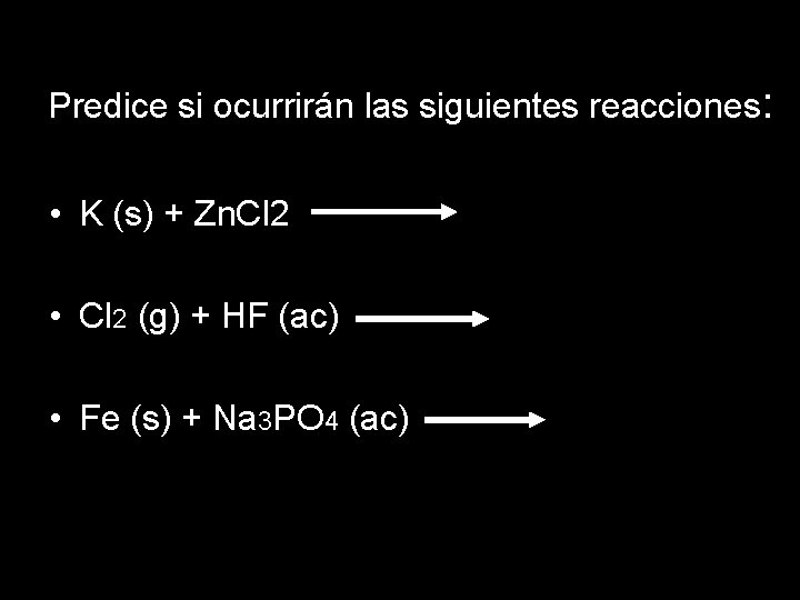 Predice si ocurrirán las siguientes reacciones: • K (s) + Zn. Cl 2 •