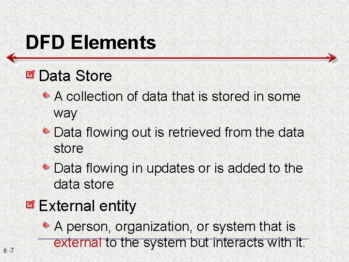 DFD Elements Data Store A collection of data that is stored in some way