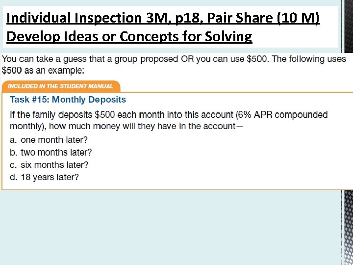 Individual Inspection 3 M, p 18, Pair Share (10 M) Develop Ideas or Concepts