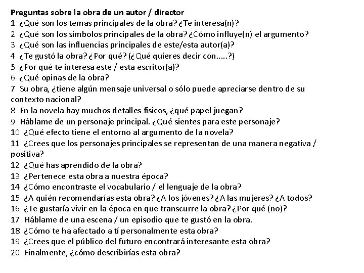 Preguntas sobre la obra de un autor / director 1 ¿Qué son los temas