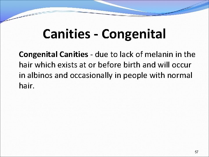 Canities - Congenital Canities - due to lack of melanin in the hair which